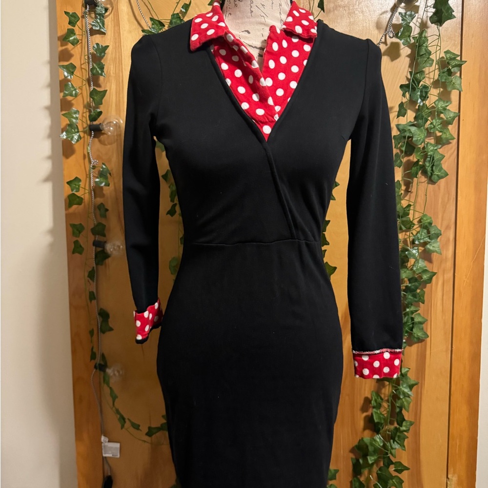 Spandex bodycon dress with red and white polka dots